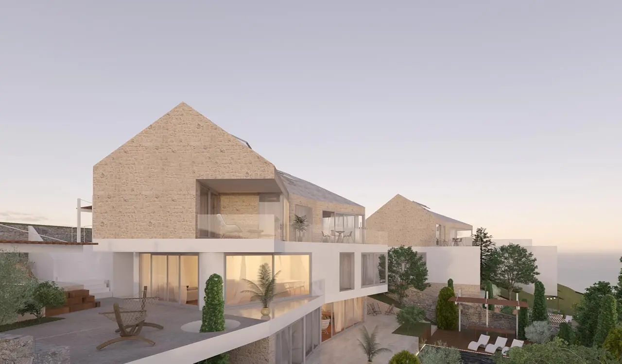 Visualisierung: Villa mit Natursteingiebel und Terrasse